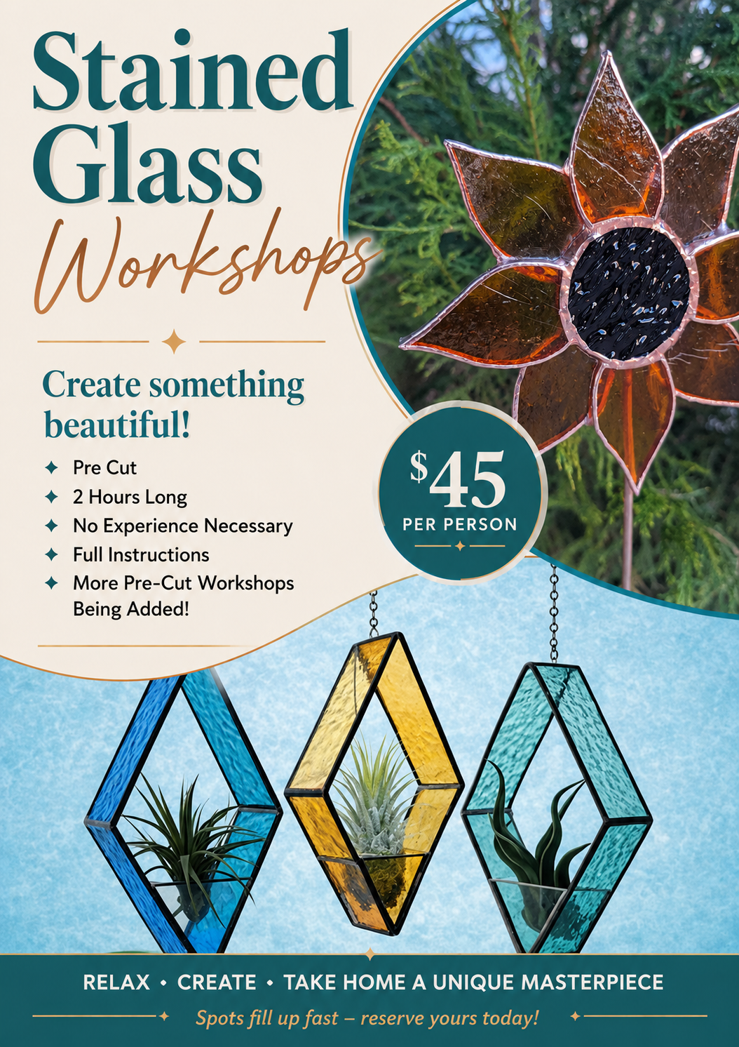 C2. 5/30/26 Saturday -  Stained Glass Workshop (pre cut pattern) 1pm